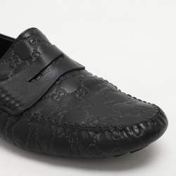 Gucci Black Guccissima Leather Loafers Size 45