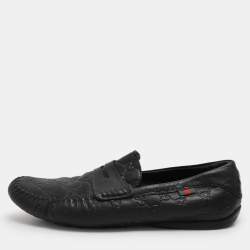 Gucci Black Guccissima Leather Loafers Size 45
