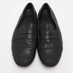 Gucci Black Guccissima Leather Loafers Size 45