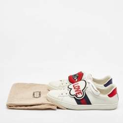 Gucci White Leather Ace Blind For Love Patch Low Top Sneakers Size 43