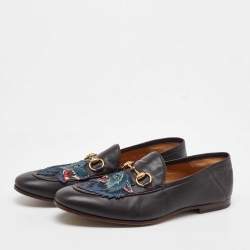 Gucci Dark Brown Leather Brixton Wolf Applique Horsebit Loafers Size 41.5