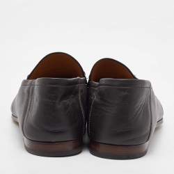 Gucci Dark Brown Leather Brixton Wolf Applique Horsebit Loafers Size 41.5