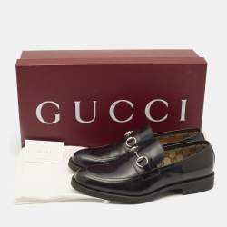 Pre Owned Gucci Black Leather Horsebit Loafers Size 44