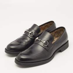 Pre Owned Gucci Black Leather Horsebit Loafers Size 44
