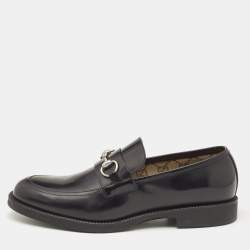 Pre Owned Gucci Black Leather Horsebit Loafers Size 44