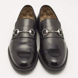 Pre Owned Gucci Black Leather Horsebit Loafers Size 44