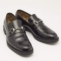 Pre Owned Gucci Black Leather Horsebit Loafers Size 44