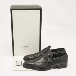 Gucci Black Leather Interlocking G Loafers Size 42