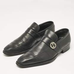 Gucci Black Leather Interlocking G Loafers Size 42
