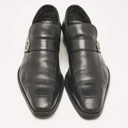 Gucci Black Leather Interlocking G Loafers Size 42