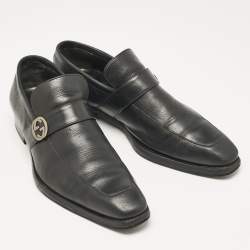 Gucci Black Leather Interlocking G Loafers Size 42