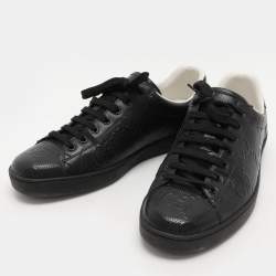 Gucci Black Perforated GG Embossed Leather Ace Low Top Sneakers Size 42