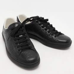 Gucci Black Perforated GG Embossed Leather Ace Low Top Sneakers Size 42