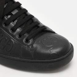 Gucci Black Perforated GG Embossed Leather Ace Low Top Sneakers Size 42
