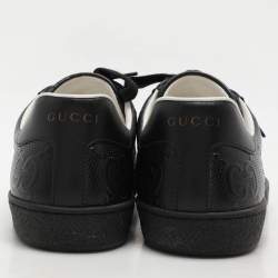 Gucci Black Perforated GG Embossed Leather Ace Low Top Sneakers Size 42