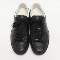 Gucci Black Perforated GG Embossed Leather Ace Low Top Sneakers Size 42