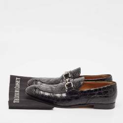 Gucci Black Alligator Leather Horsebit Slip On Loafers Size 43.5