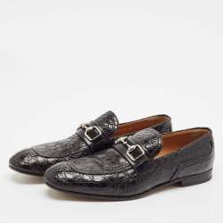 Gucci Black Alligator Leather Horsebit Slip On Loafers Size 43.5