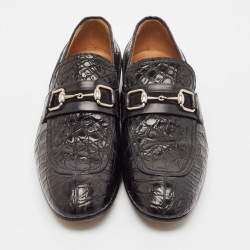 Gucci Black Alligator Leather Horsebit Slip On Loafers Size 43.5