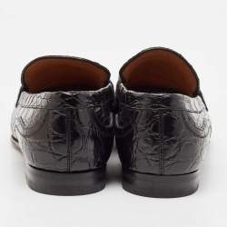 Gucci Black Alligator Leather Horsebit Slip On Loafers Size 43.5