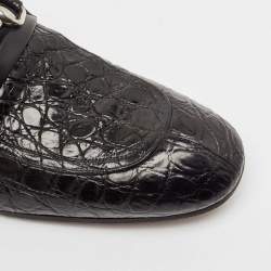 Gucci Black Alligator Leather Horsebit Slip On Loafers Size 43.5
