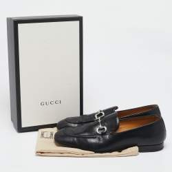 Pre Owned Gucci Black Leather Horsebit Donnie Loafers Size 43