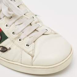 Gucci White Leather and Python Embossed Embroidered Snake Ace Sneakers Size 41