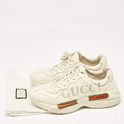 Gucci Cream Leather Rhyton Lace Up Sneakers Size 44
