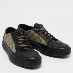 Gucci Black/Beige Leather and GG Supreme Canvas Low Top Sneakers Size 41