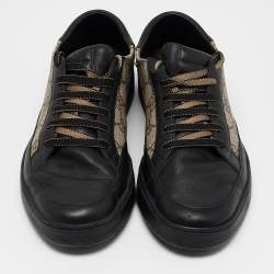 Gucci Black/Beige Leather and GG Supreme Canvas Low Top Sneakers Size 41