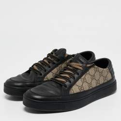 Gucci Black/Beige Leather and GG Supreme Canvas Low Top Sneakers Size 41