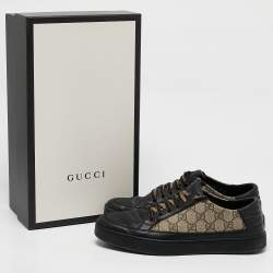 Gucci Black/Beige Leather and GG Supreme Canvas Low Top Sneakers Size 41