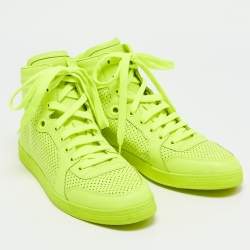 Gucci Neon Green Leather High-Top Sneakers Size 42.5