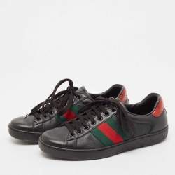 Gucci Black Leather and Python Embossed Leather Ace Low Top Sneakers Size 38.5