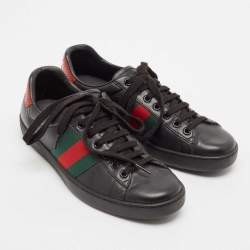 Gucci Black Leather and Python Embossed Leather Ace Low Top Sneakers Size 38.5