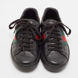 Gucci Black Leather and Python Embossed Leather Ace Low Top Sneakers Size 38.5