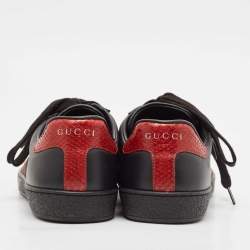 Gucci Black Leather and Python Embossed Leather Ace Low Top Sneakers Size 38.5