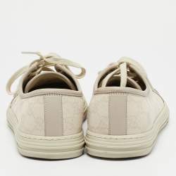 Pre Owned Gucci Off-White Leather And GG Canvas Low Top Sneakers Size 42