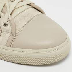 Pre Owned Gucci Off-White Leather And GG Canvas Low Top Sneakers Size 42