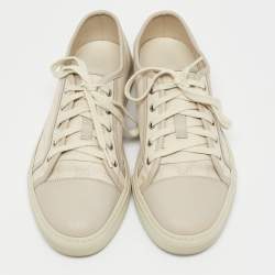 Pre Owned Gucci Off-White Leather And GG Canvas Low Top Sneakers Size 42