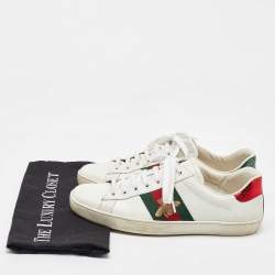 Gucci White Leather Embroidered Bee Web Ace Low Top Sneakers Size 42