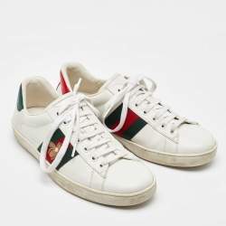Gucci White Leather Embroidered Bee Web Ace Low Top Sneakers Size 42