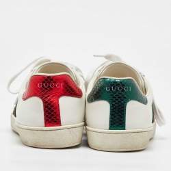 Gucci White Leather Embroidered Bee Web Ace Low Top Sneakers Size 42