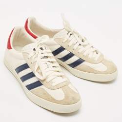 Adidas x Gucci White/Grey Leather and Suede Gazelle Low Top Sneakers Size 41.5