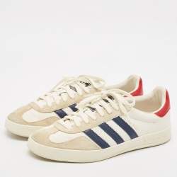 Adidas x Gucci White/Grey Leather and Suede Gazelle Low Top Sneakers Size 41.5