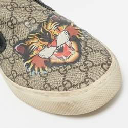 Gucci Black/Beige GG Supreme Canvas Tiger Print Slip On Sneakers Size 43