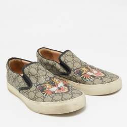 Gucci Black/Beige GG Supreme Canvas Tiger Print Slip On Sneakers Size 43