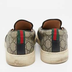 Gucci Black/Beige GG Supreme Canvas Tiger Print Slip On Sneakers Size 43