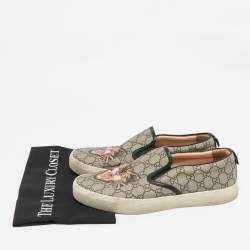 Gucci Black/Beige GG Supreme Canvas Tiger Print Slip On Sneakers Size 43