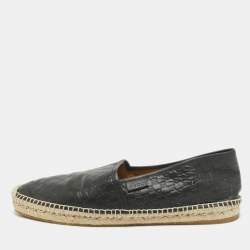  Gucci Black Microguccissima Leather Slip On Espadrille Flats Size 44